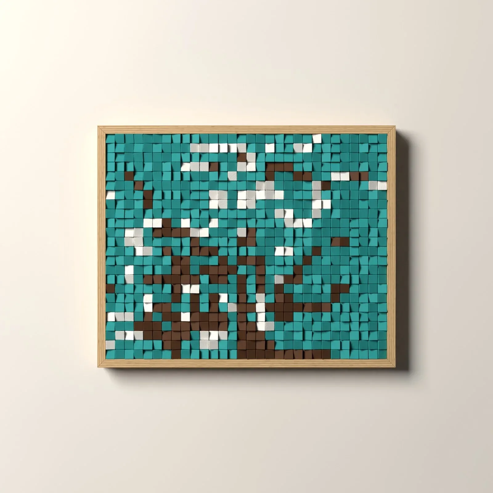 Amandier en fleurs, rendu 3D du tableau en cubes de bois