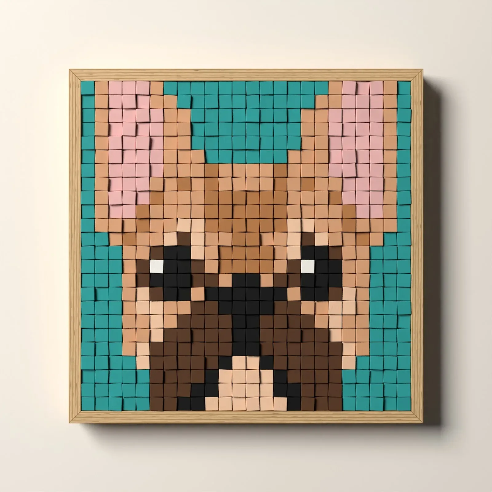 Bouledogue français, rendu 3D du tableau en cubes de bois