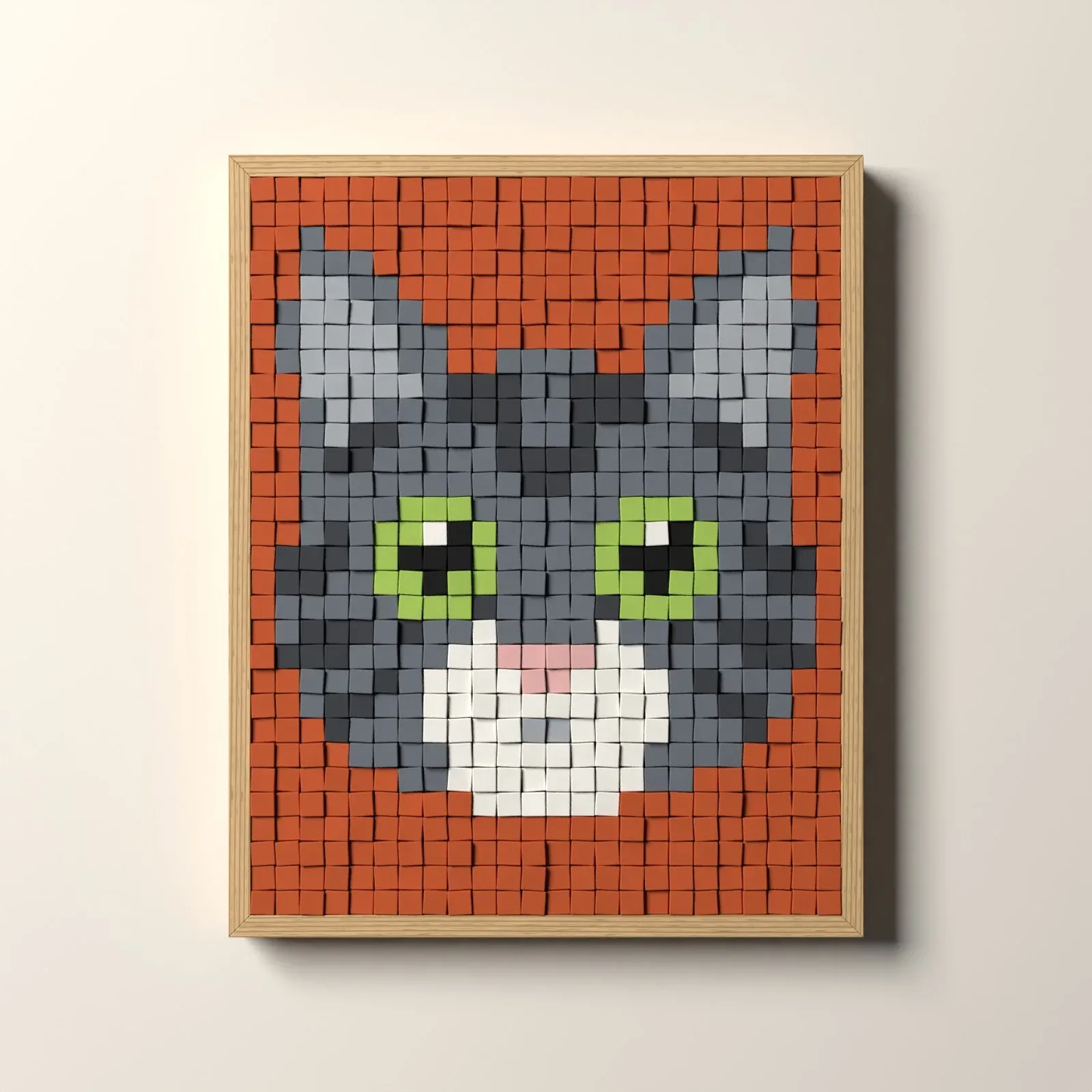 Chat, rendu 3D du tableau en cubes de bois