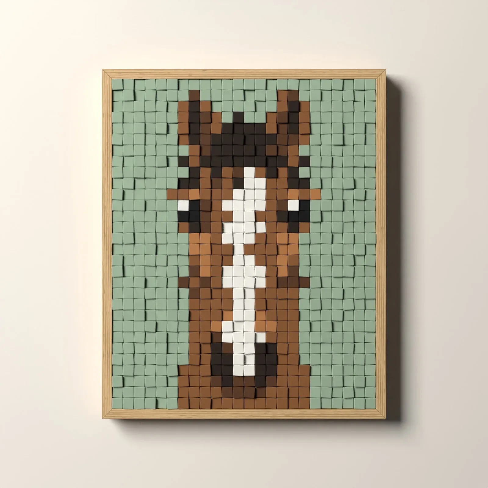 Cheval, rendu 3D du tableau en cubes de bois