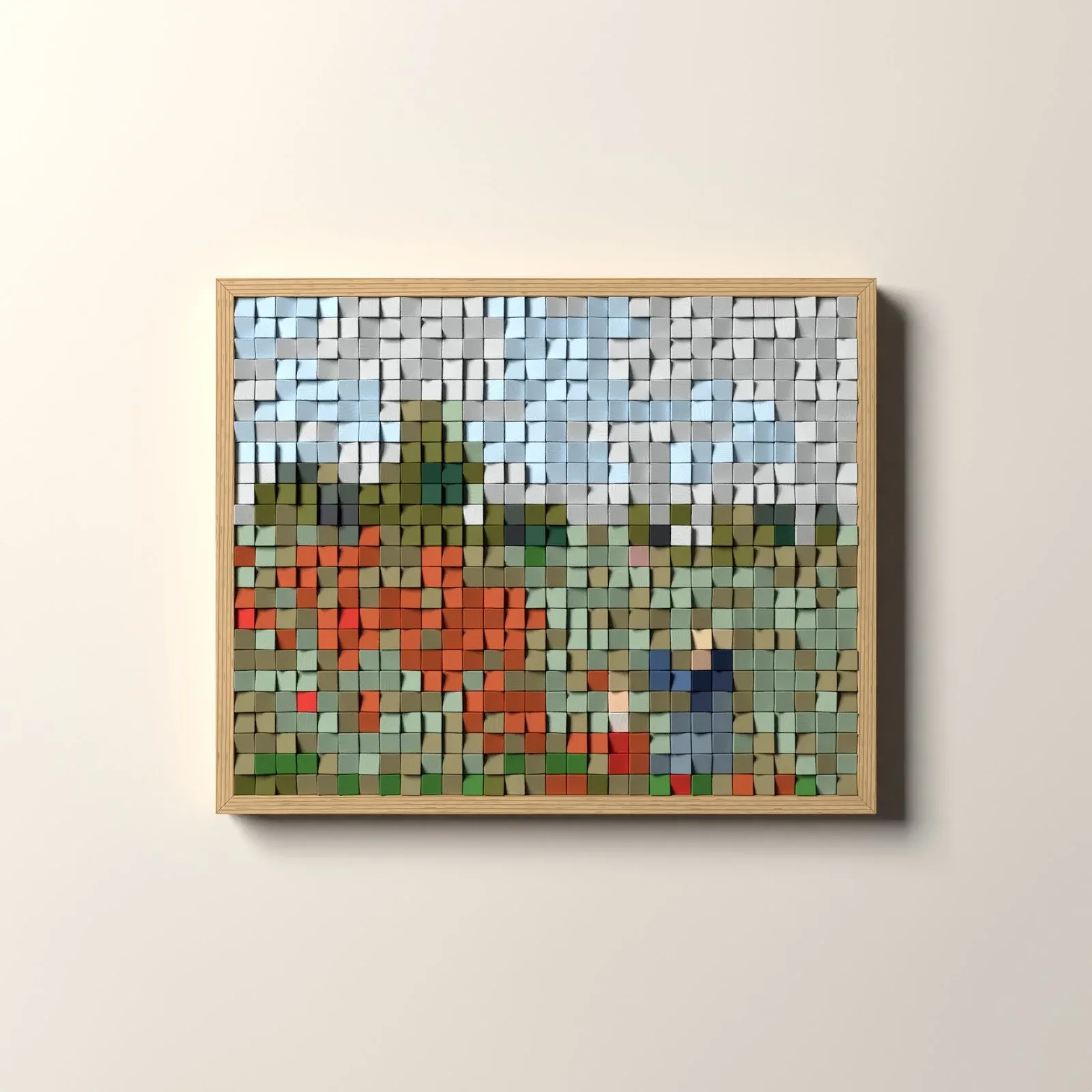 Les Coquelicots, rendu 3D du tableau en cubes de bois
