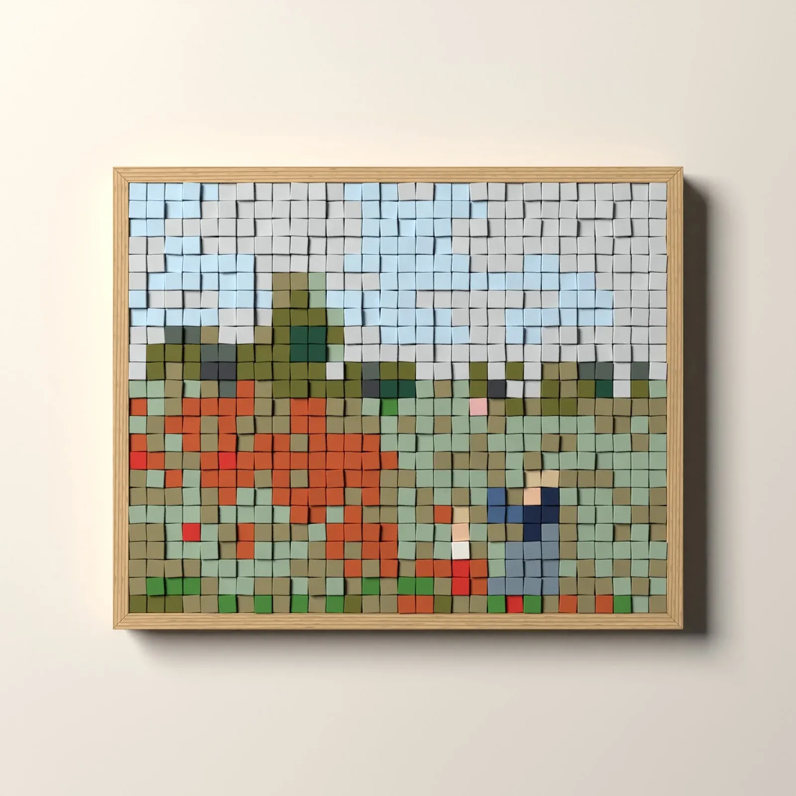 Les Coquelicots, rendu 3D du tableau en cubes de bois