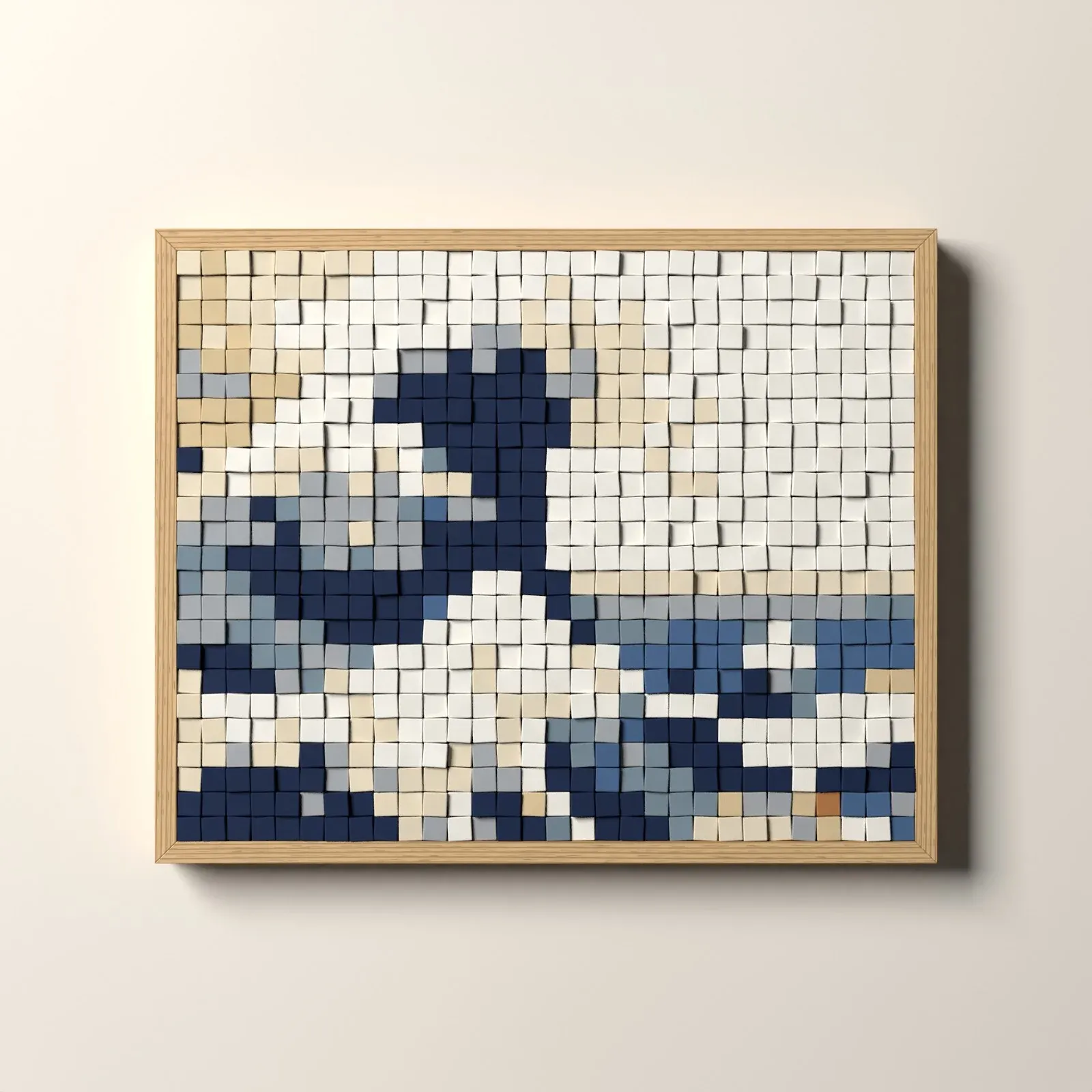 La Grande Vague de Kanagawa, rendu 3D du tableau en cubes de bois
