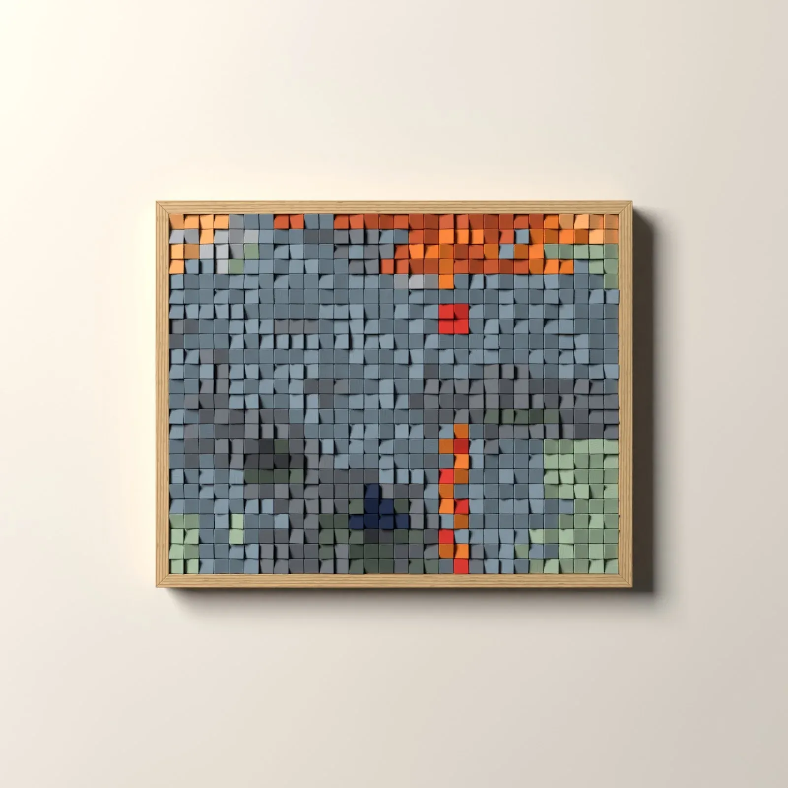 Impression, soleil levant, rendu 3D du tableau en cubes de bois