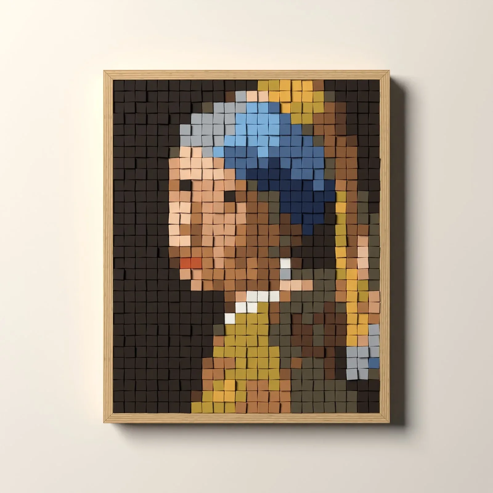 La Jeune Fille à la perle, rendu 3D du tableau en cubes de bois