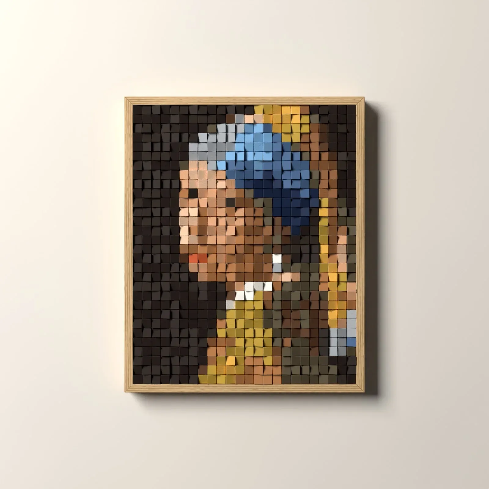 La Jeune Fille à la perle, rendu 3D du tableau en cubes de bois