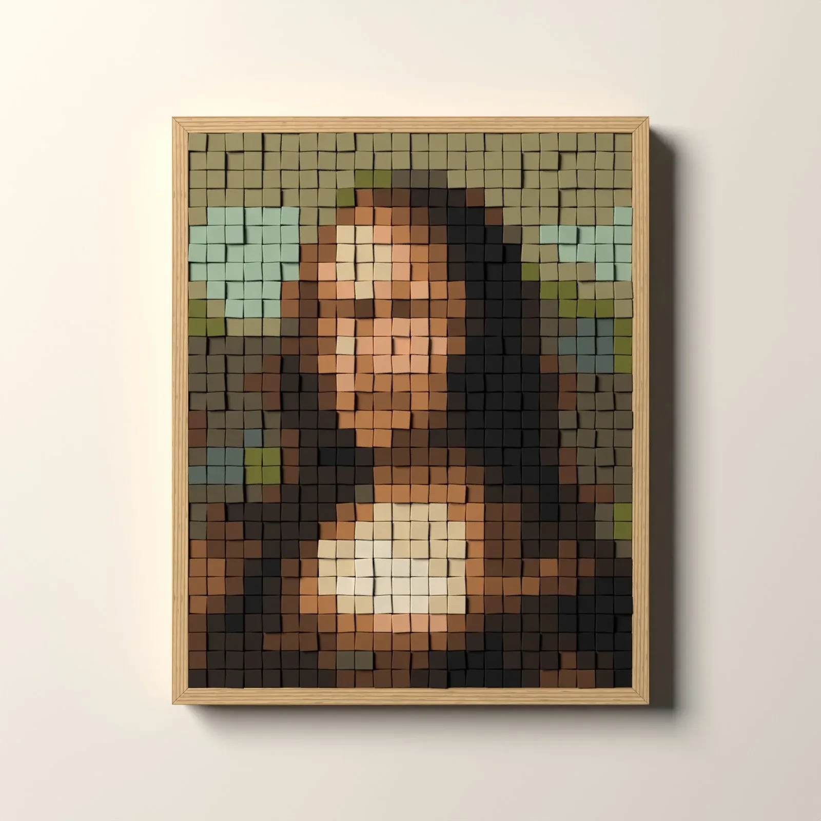 La Joconde, rendu 3D du tableau en cubes de bois