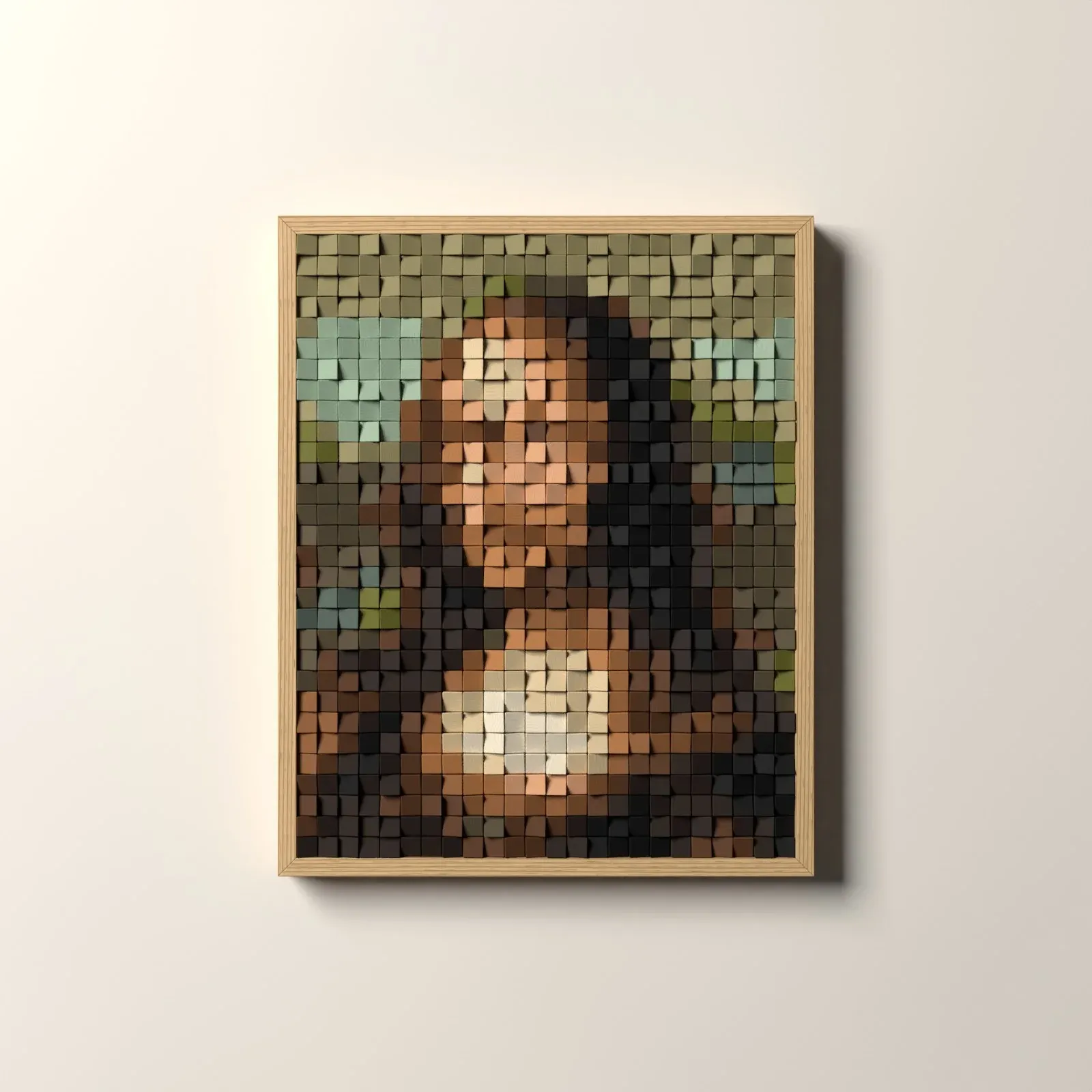 La Joconde, rendu 3D du tableau en cubes de bois