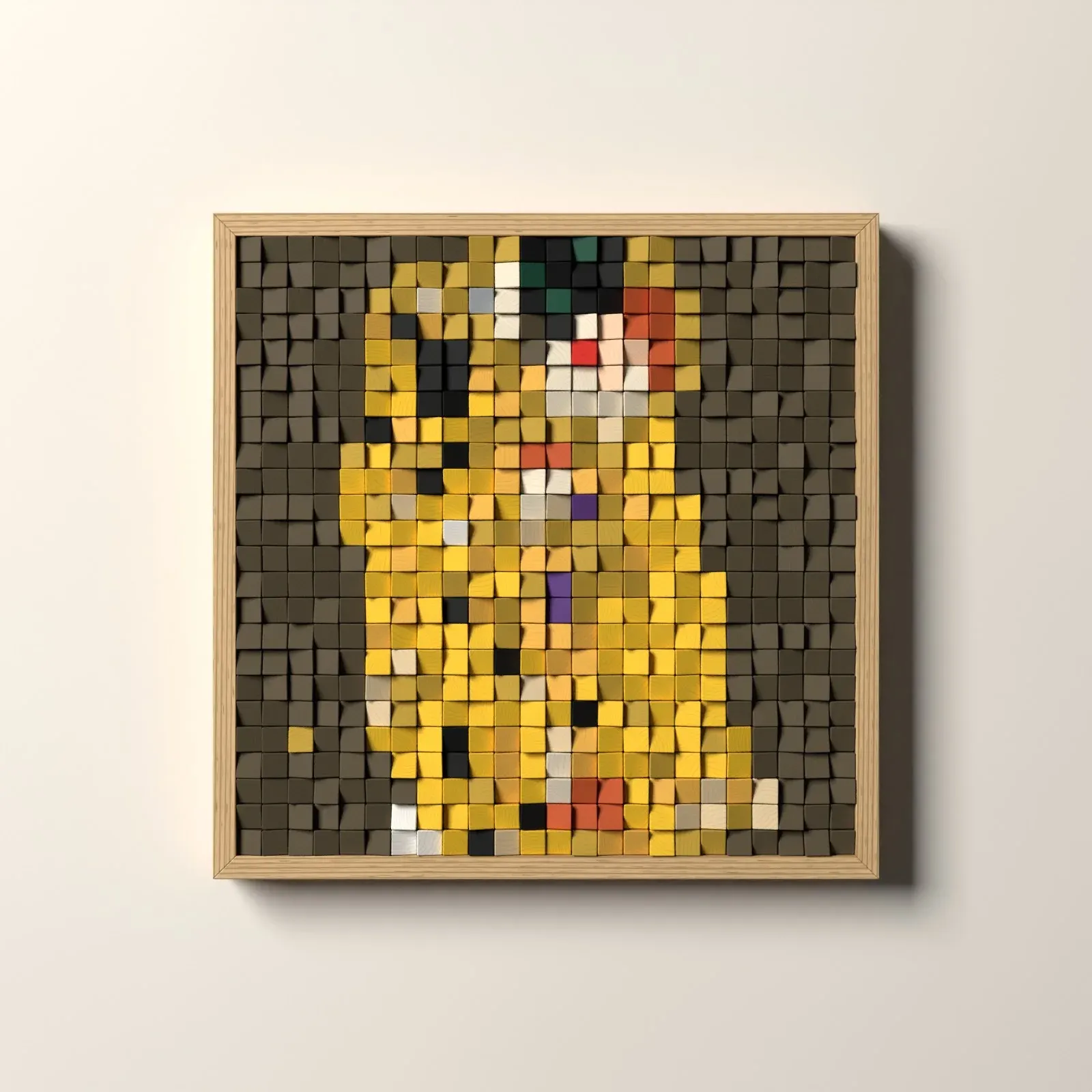 Le Baiser, rendu 3D du tableau en cubes de bois