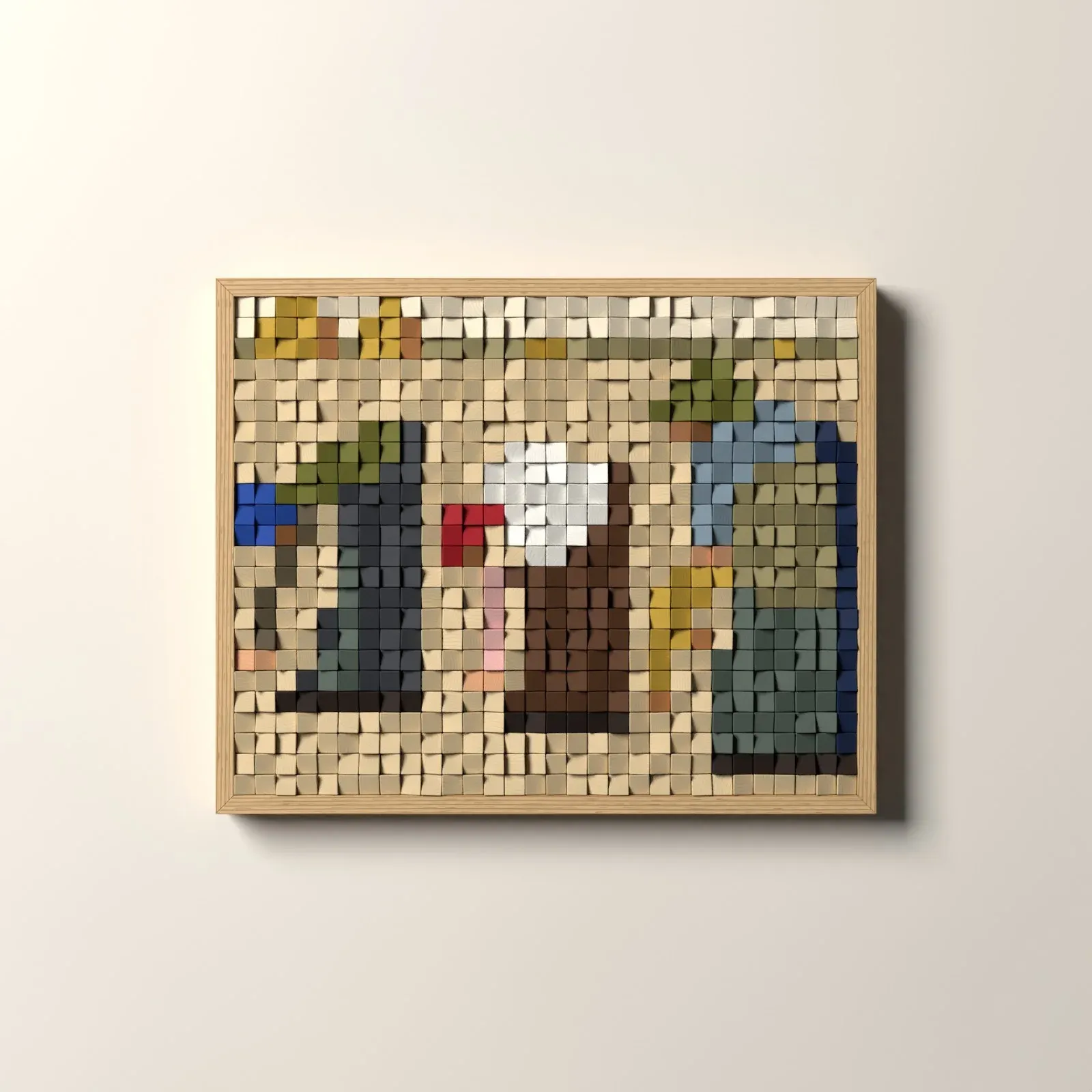 Les Glaneuses, rendu 3D du tableau en cubes de bois