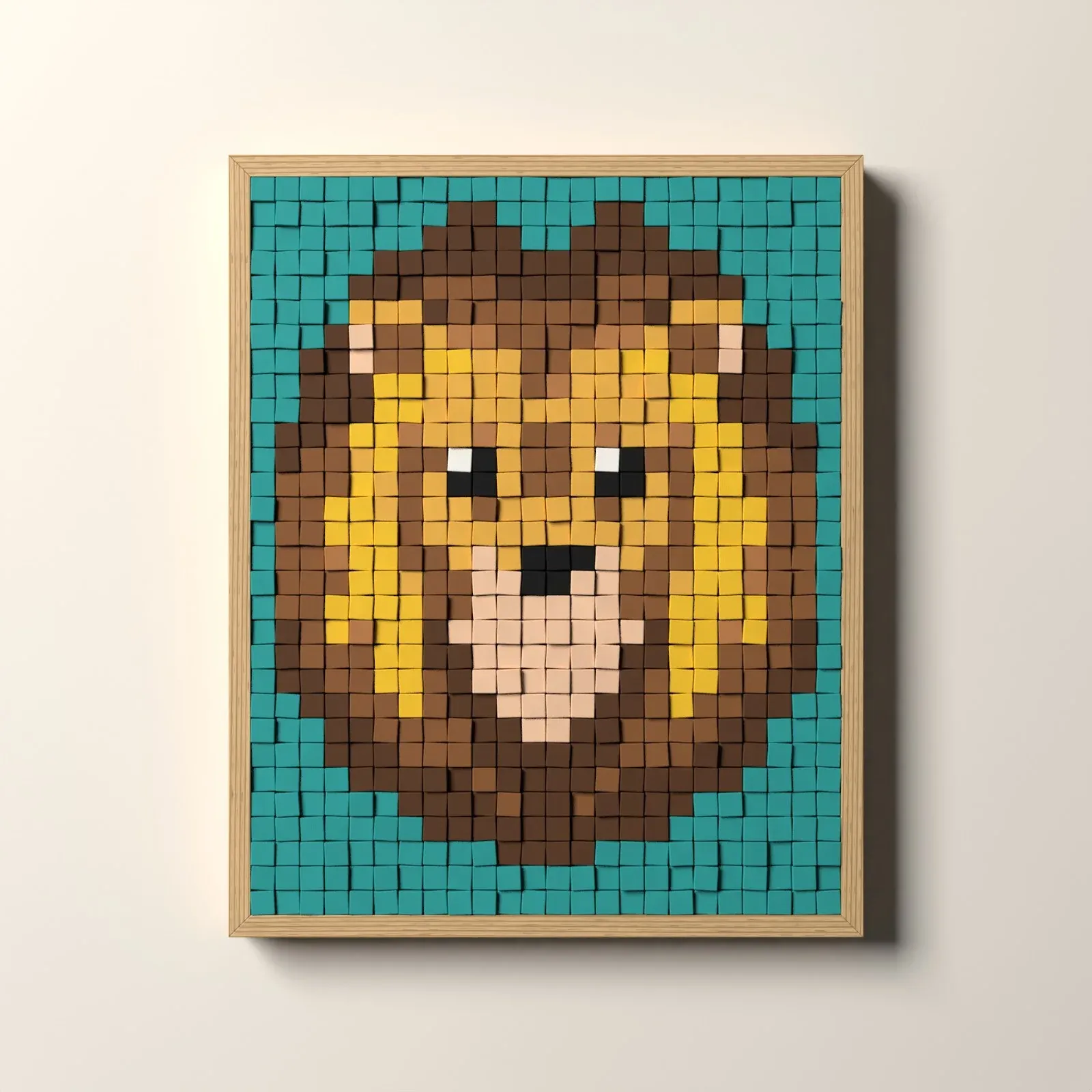 Lion, rendu 3D du tableau en cubes de bois