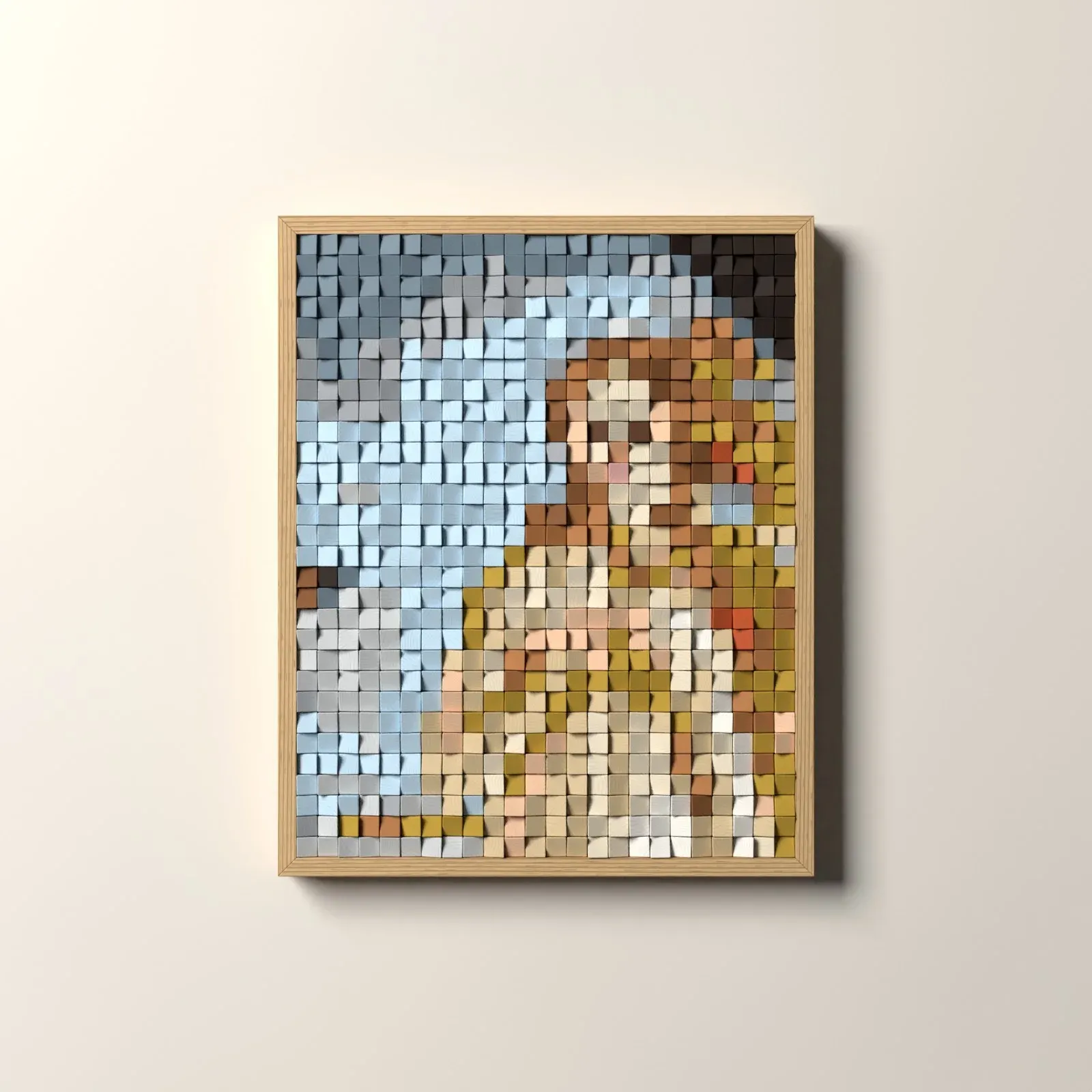 La Naissance de Vénus, rendu 3D du tableau en cubes de bois