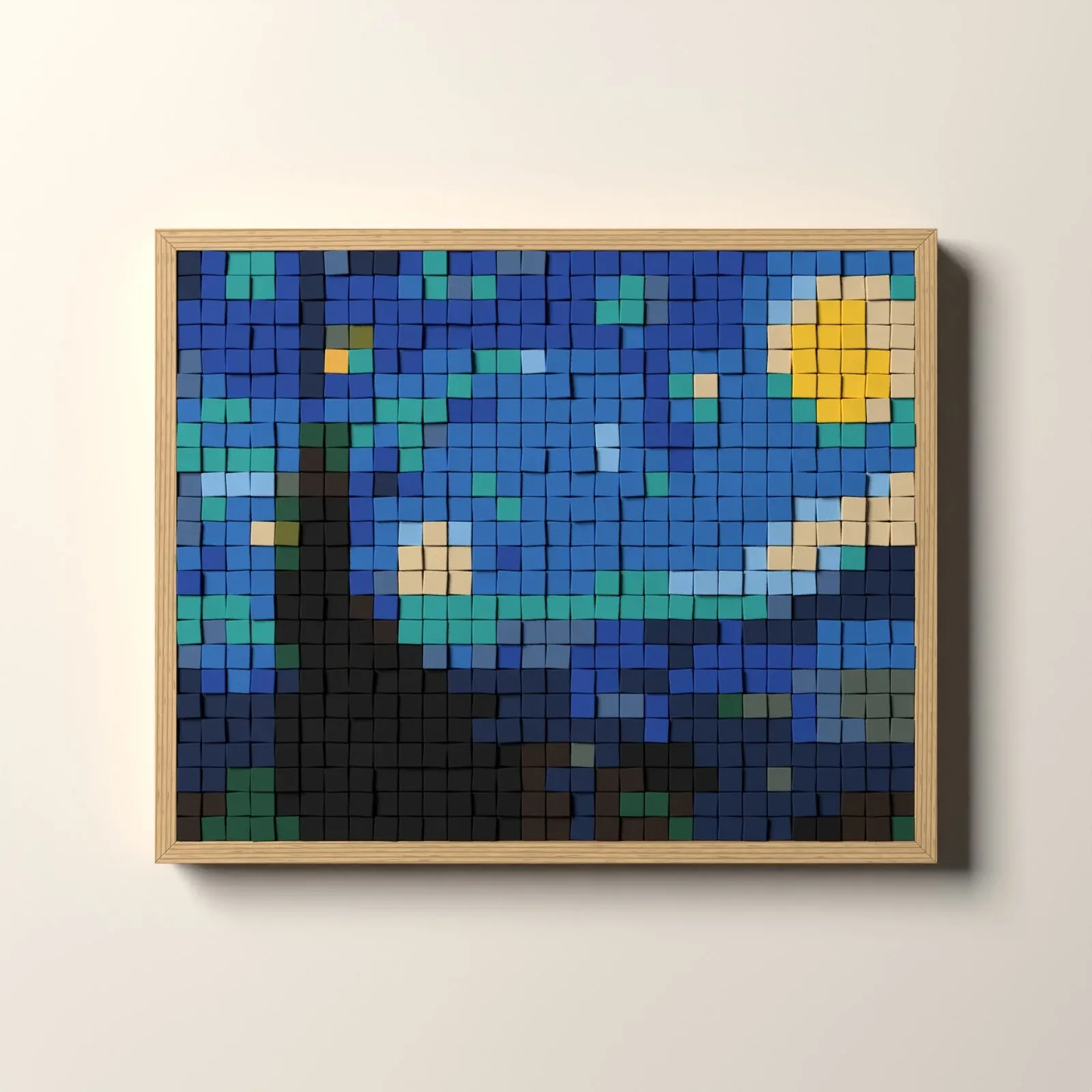 La Nuit étoilée, rendu 3D du tableau en cubes de bois