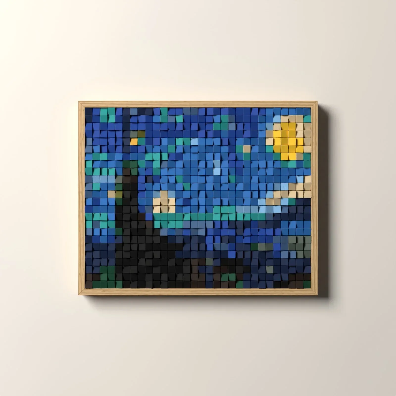 La Nuit étoilée, rendu 3D du tableau en cubes de bois