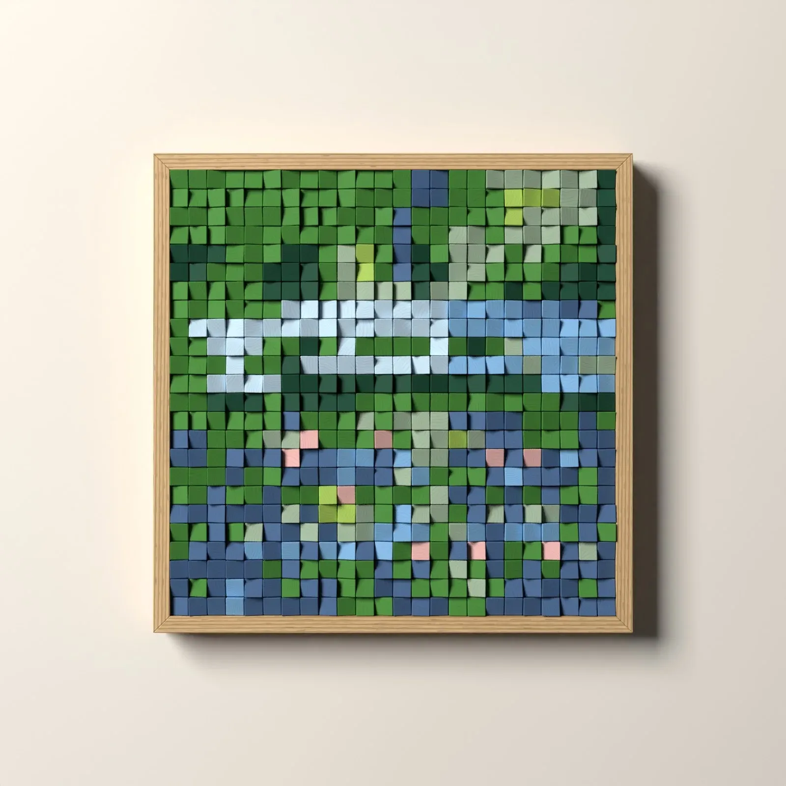 Le Bassin aux nymphéas, rendu 3D du tableau en cubes de bois
