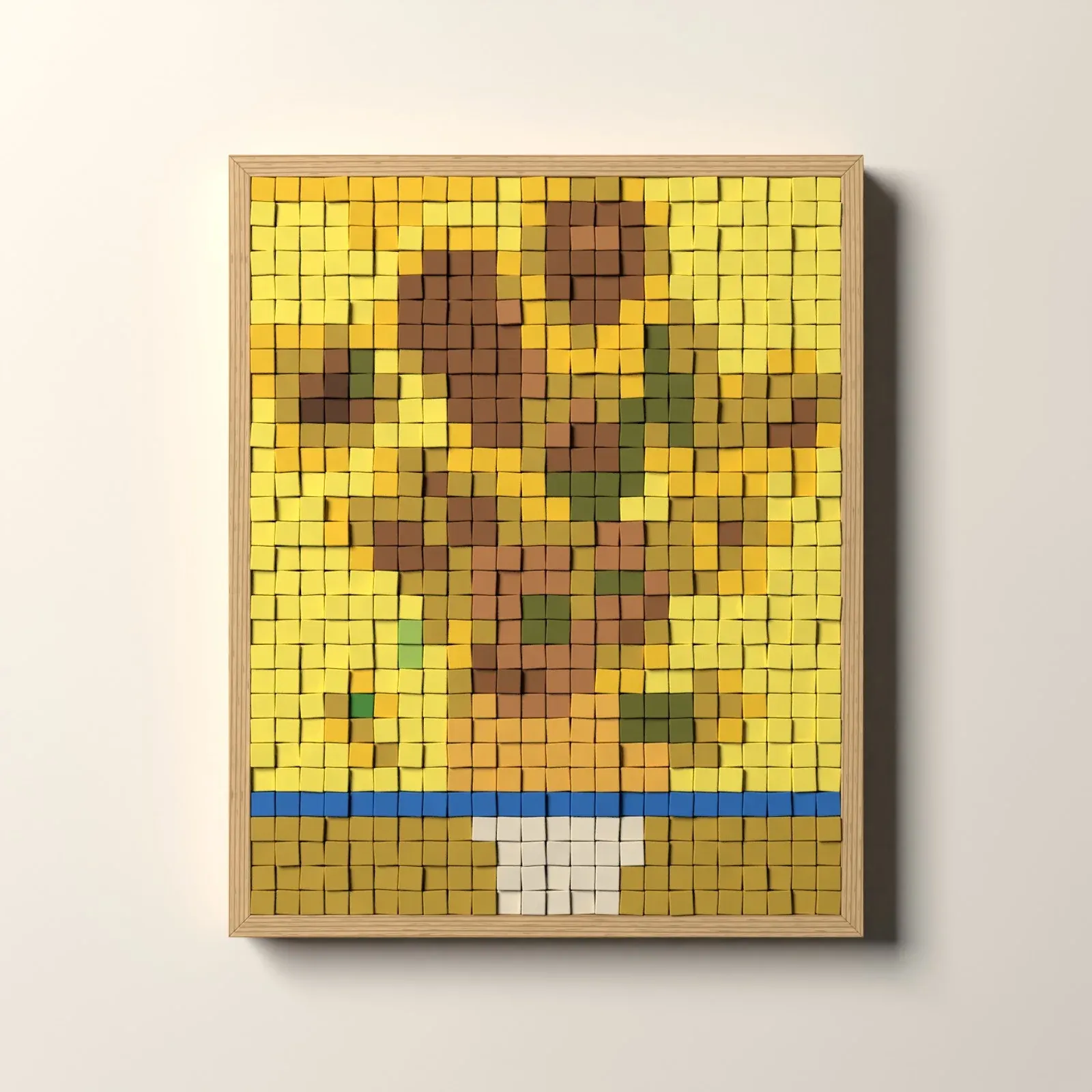 Les Tournesols, rendu 3D du tableau en cubes de bois