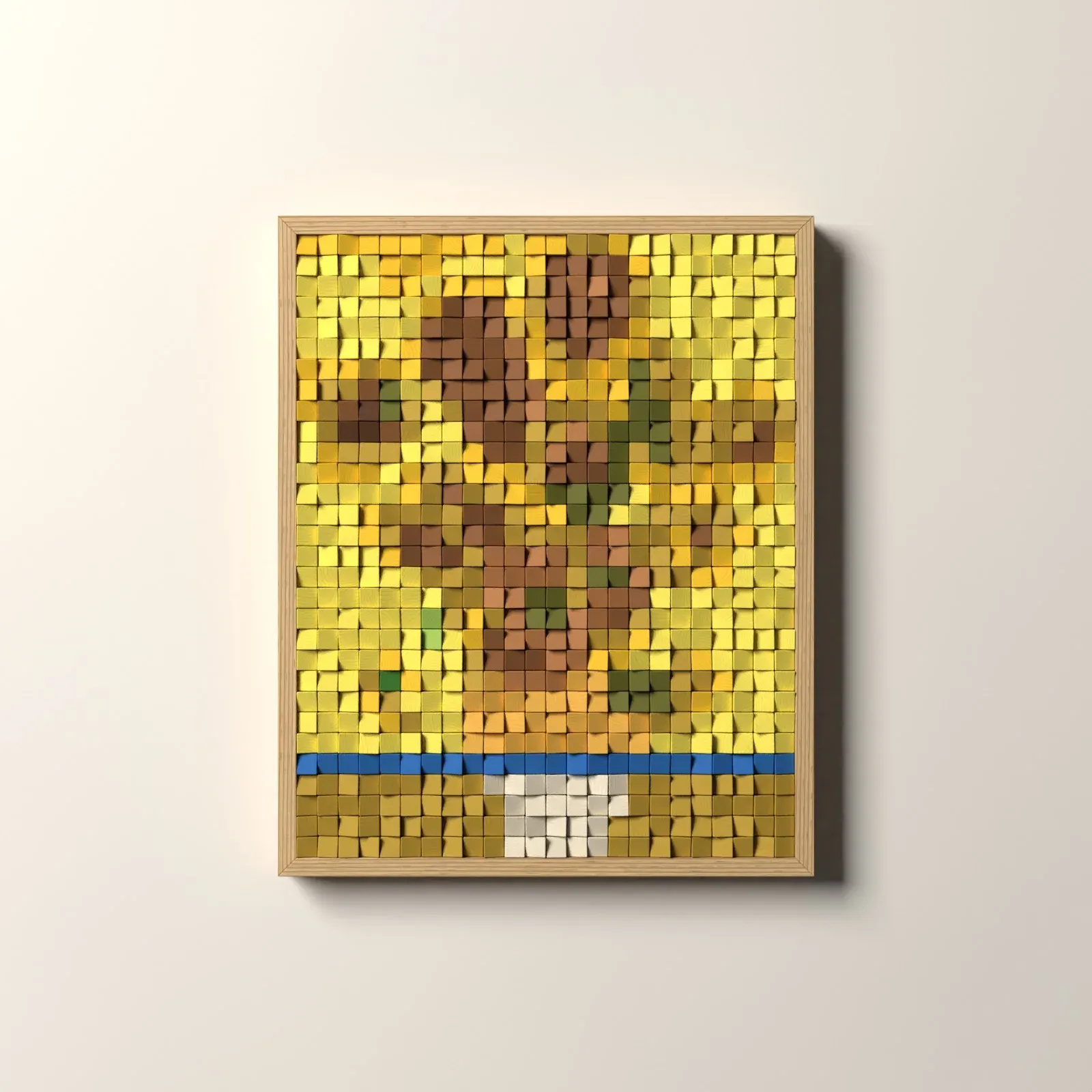 Les Tournesols, rendu 3D du tableau en cubes de bois